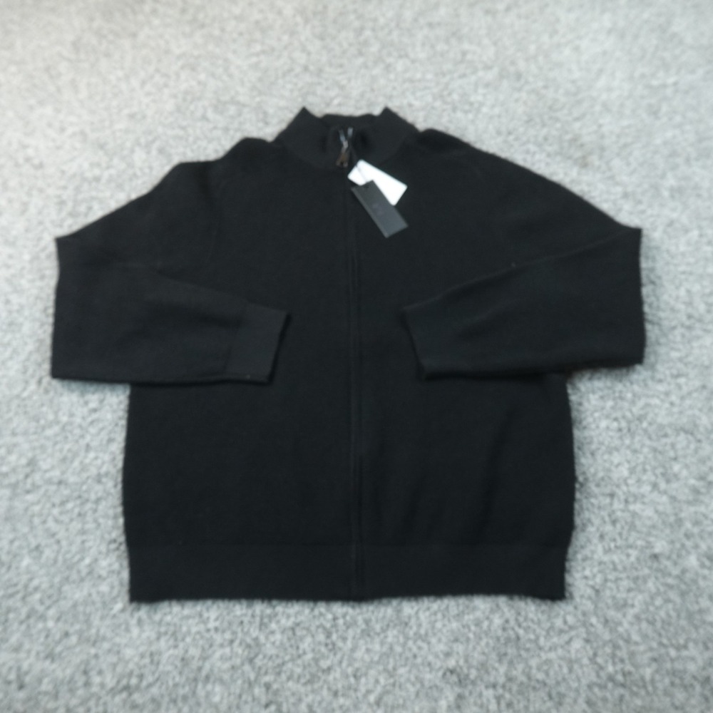 NEW Magaschoni Sweater Mens XL Black Mock Neck Full Zip Ribbed Knit Jacket Top